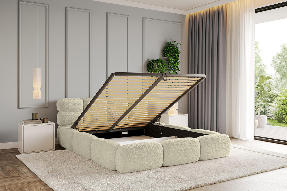 POLSTERBETT mit Bettkasten und Lattenrost, Boxbett ohne Matratze - NOMA 120x200 Beige - Beige, Holzwerkstoff/Textil (120/200cm) - ALTDECOR