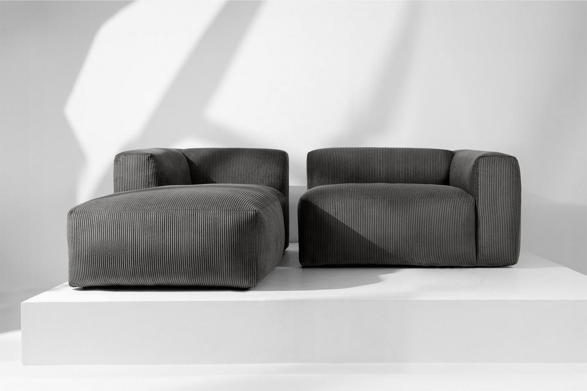 ECKMODULSOFA-LINKS BUFFO 3/4 Sitzer mit extrem weicher Sitzfläche, Kordstoff, grau - Grau, Textil (237/180cm) - KONSIMO®