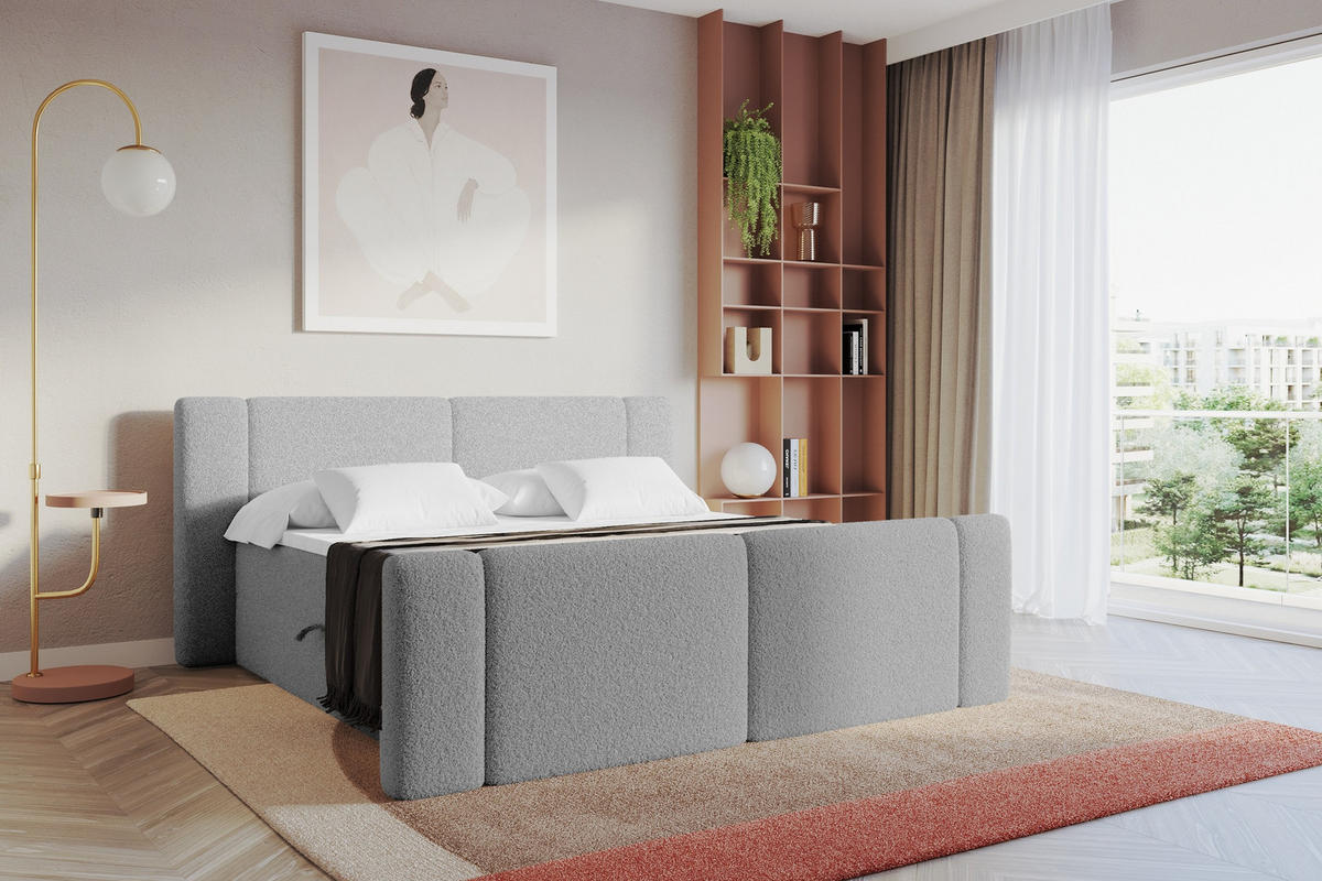 BOXBETT mit Matratze H4 - EVON Zanozek - 140x200 cm Hellgrau - Hellgrau, Holzwerkstoff (140/200cm) - ALTDECOR