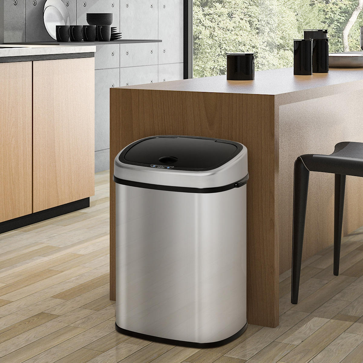 MÜLLEIMER 58L 40,9/28,9/68 cm Edelstahl Silber Automatik - Silberfarben, Metall (28.9/68/40.9cm) - Rolipo
