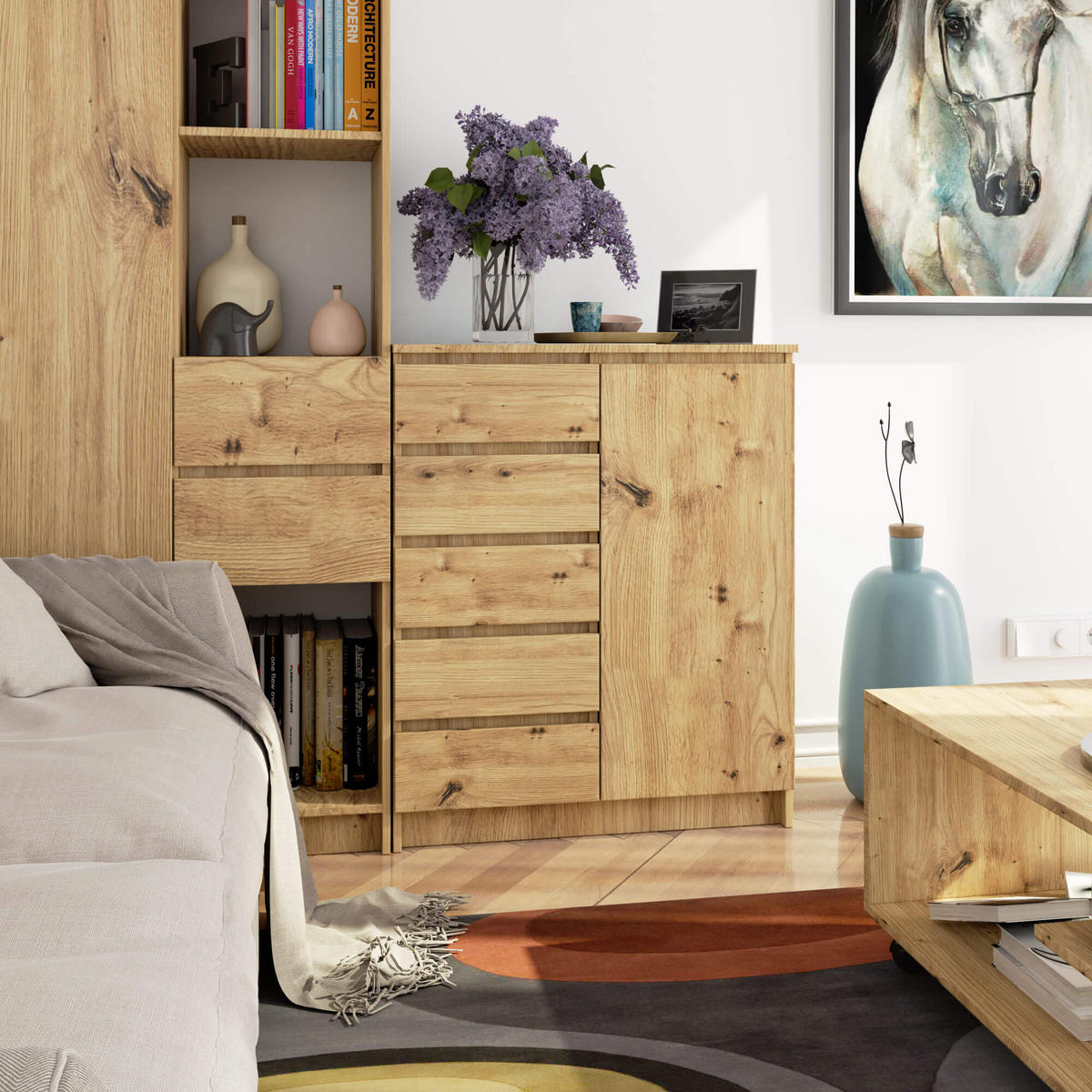 KOMMODE Eiche Artisan 97/80/35 - Eiche Artisan, Holzwerkstoff (80/97/35cm) - RAUMHIRSCH FURNITURE