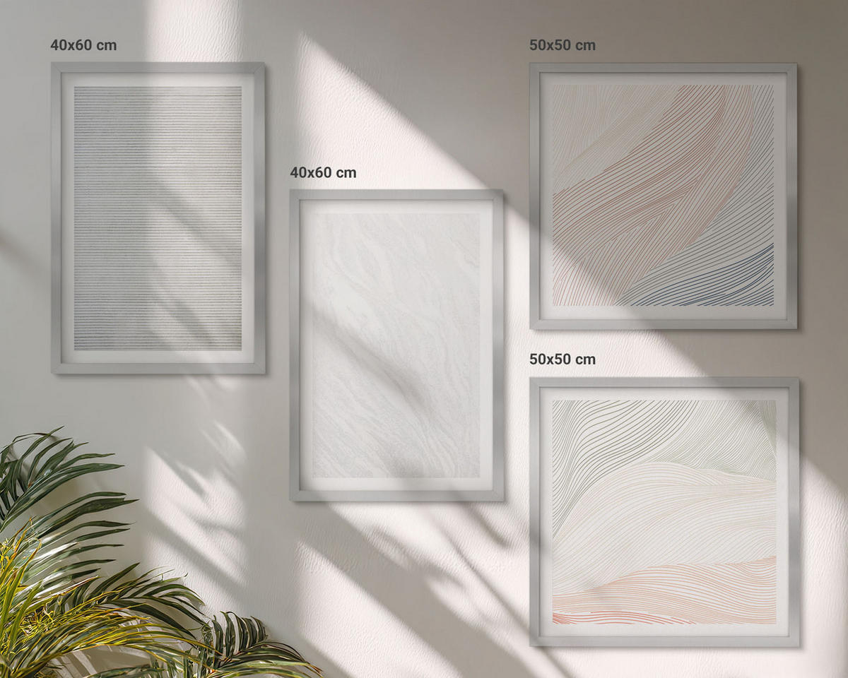 BILDER SET 4er Set - 50x50 cm & 40x60 cm Silberner Rahmen - Leuchtende Strukturen, Sandmuster - Silberfarben, Kunststoff (50/50cm) - TULUP