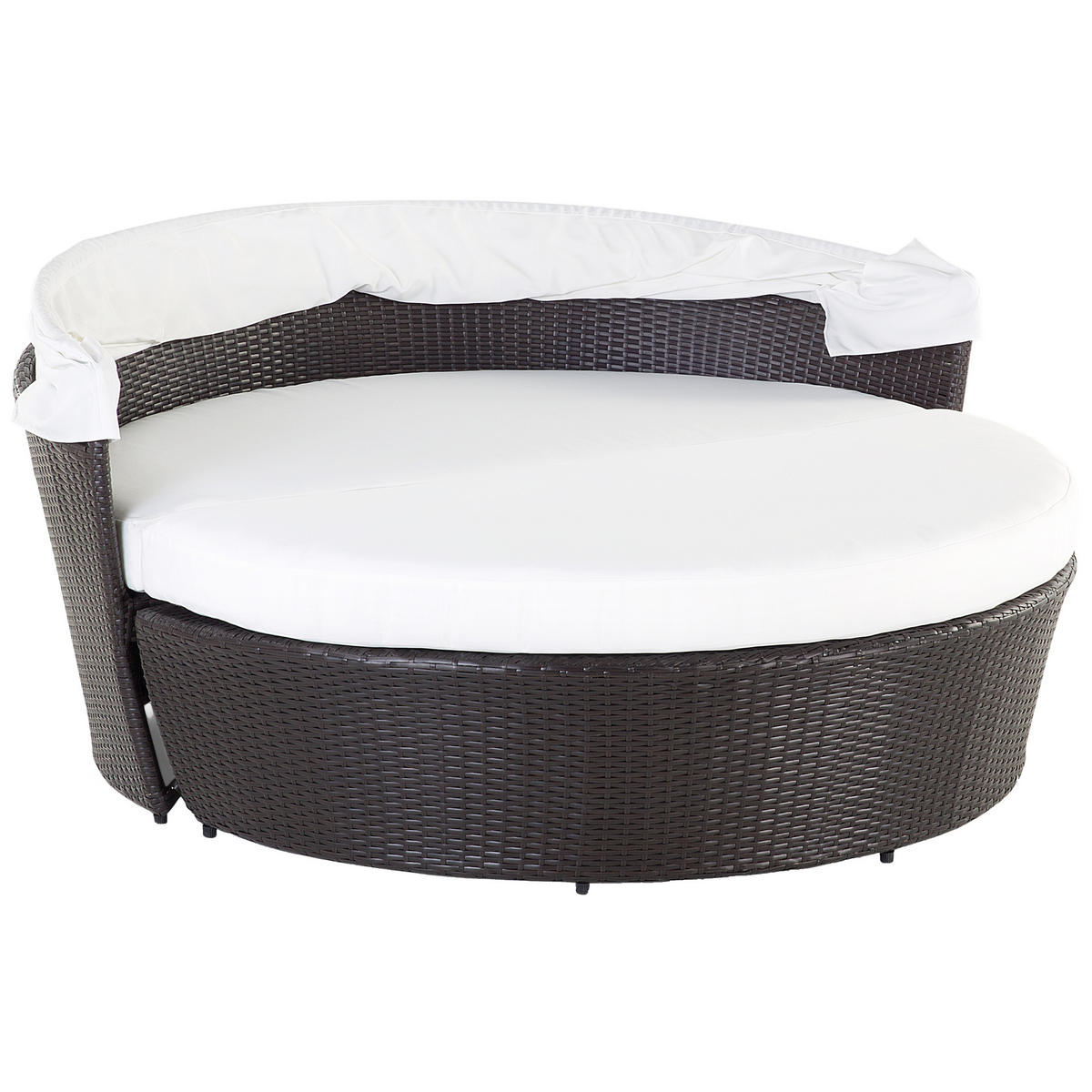 SONNENINSEL Rattan dunkelbraun Sonnendach cremeweiß SYLT LUX - Silberfarben/Weiß, Kunststoff (158/138/150cm) - Beliani