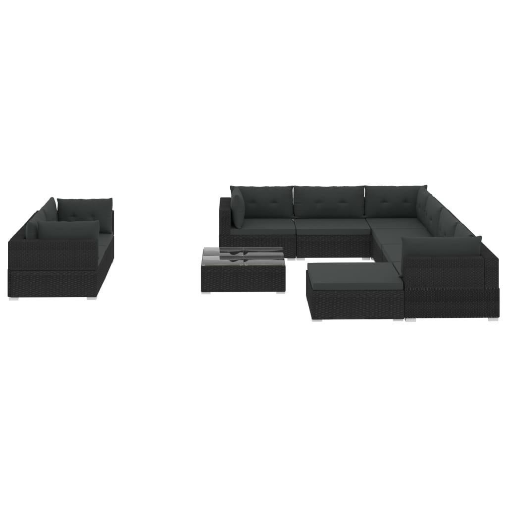 GARTEN-LOUNGE-SET 10Er Set Mit Auflagen Poly Rattan Schwarz - Schwarz, Kunststoff - vidaXL