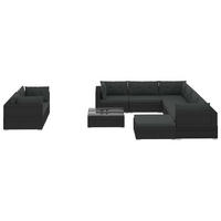 GARTEN-LOUNGE-SET 10Er Set Mit Auflagen Poly Rattan Schwarz - Schwarz, Kunststoff - vidaXL