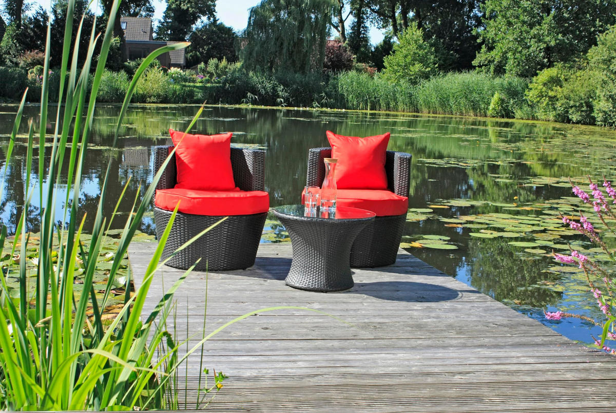 BISTRO-SET Carina Kunststoffgeflecht Schwarz Club-Set - Schwarz, Kunststoff - DELUKE