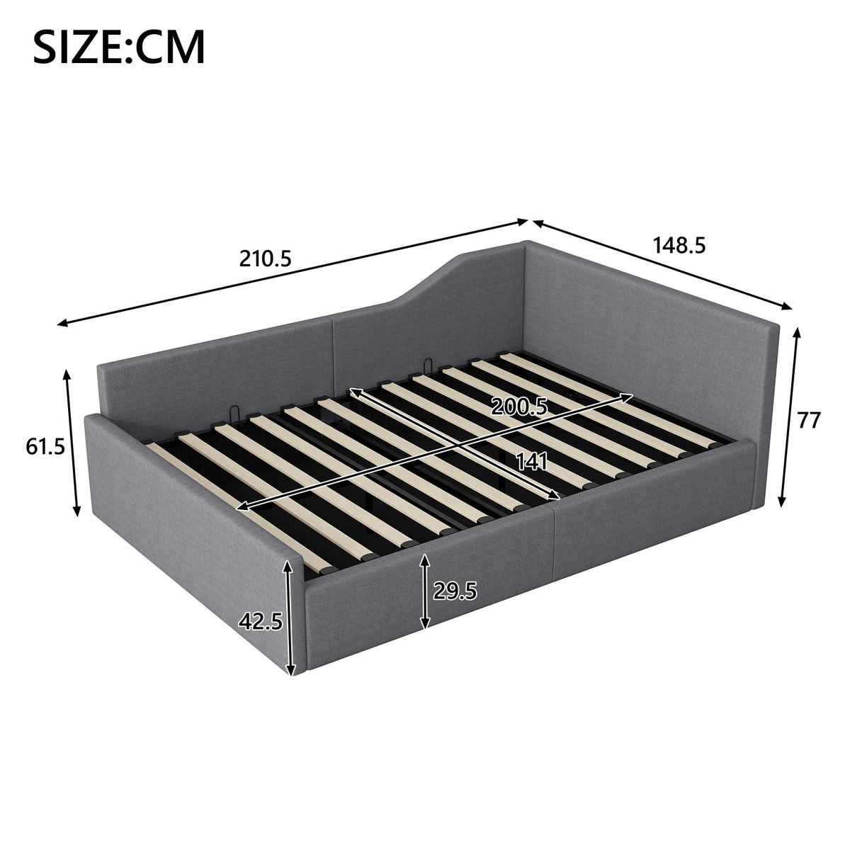 TAPECIRANI dnevni krevet 140/200 cm sivi od MDF-a i šperploče s prostorom za odlaganje - siva, drvni materijal (140/200cm) - OKWISH