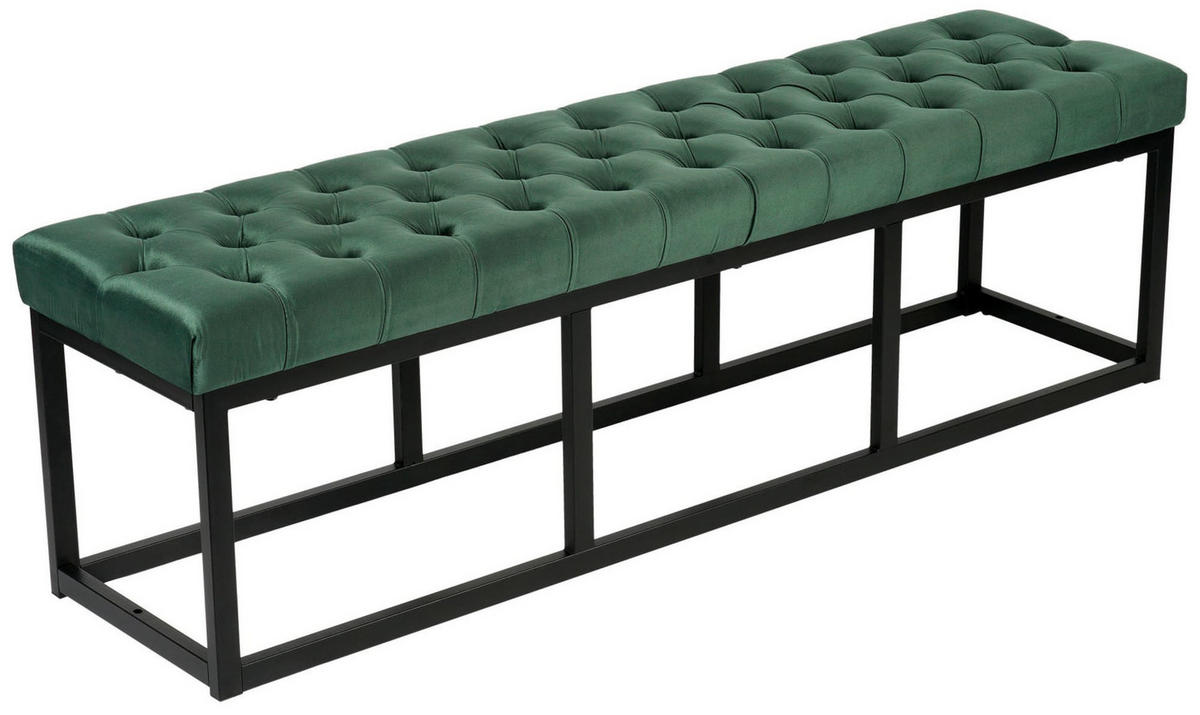 SITZBANK 150/37 cm Samt grün - Schwarz/Grün, Textil/Metall (150/42/37cm) - CLP