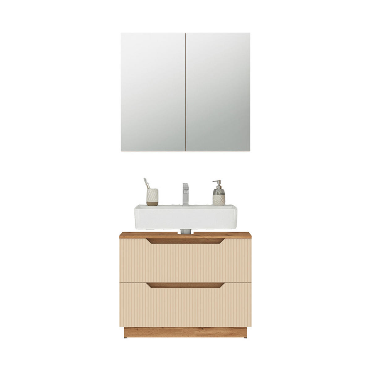 BADMÖBEL-SET Lotta Eiche/Kaschmir gestreift 2 Teile - Kaschmir/Eichefarben, Holzwerkstoff (79.6/62.5/32cm) - Vicco