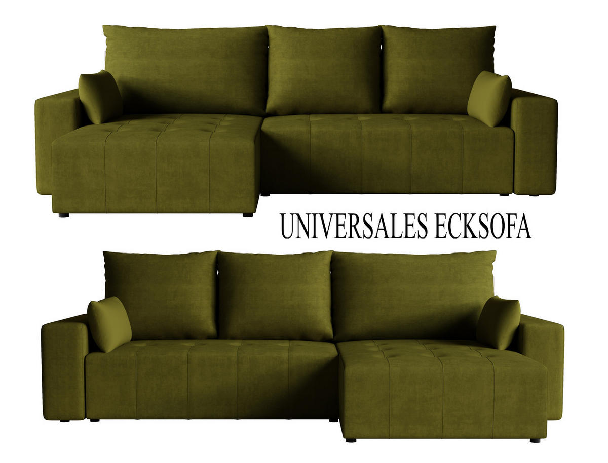 ECKSOFA Tico mit Bettkasten und Schlaffunktion, L-Form/XL-Form, Velourstoff, Universal - Olivgrün, Holzwerkstoff (276/145cm) - 4ALL HOME