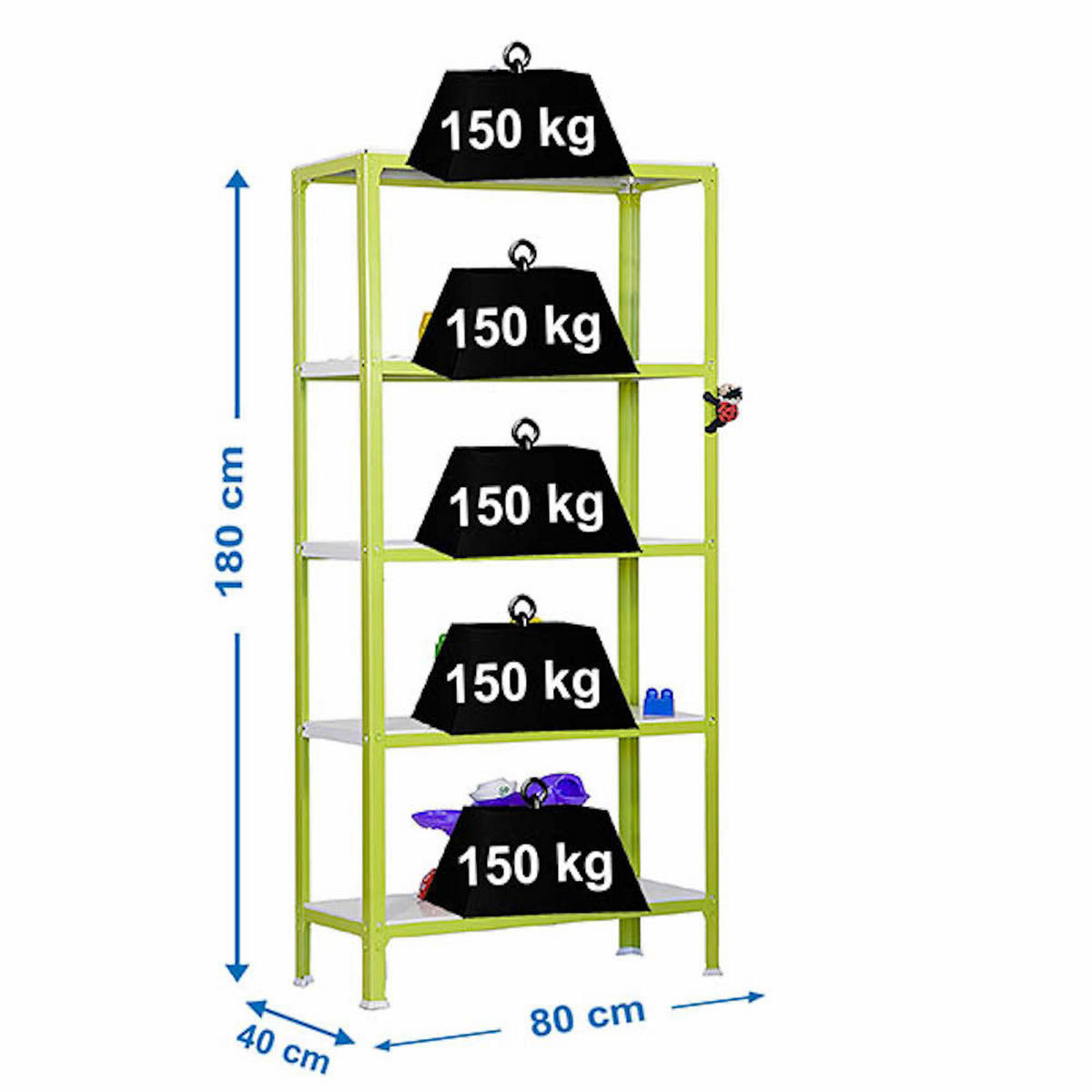 WOHNREGAL LIVING KOALA METAL mit 5 Fachböden | HxBxT 180x80x40cm | Fachlast 150kg | Grün/Weiß - Grün, Metall (80/180/40cm) - PROREGAL