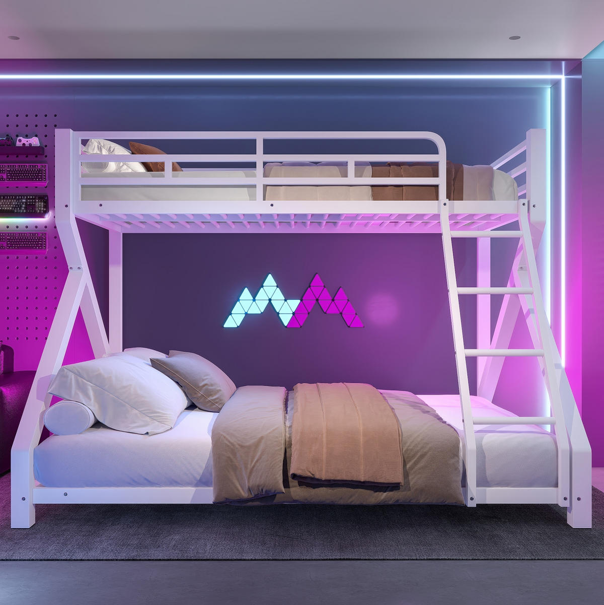 ETAGENBETT 90/200, 140/200 cm aus Metall mit LED-Lichtleiste, Weiß - Weiß, Metall (90/200cm) - OKMYHOME