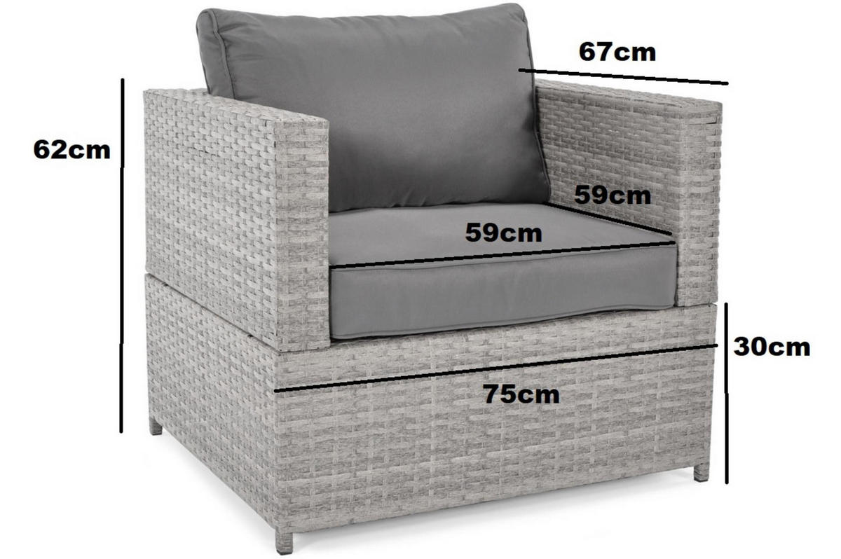 GARTENSESSEL Porto Grau, mit Graphitkissen - Graphitfarben/Grau, Holzwerkstoff/Metall (75/62/67cm) - Bettso