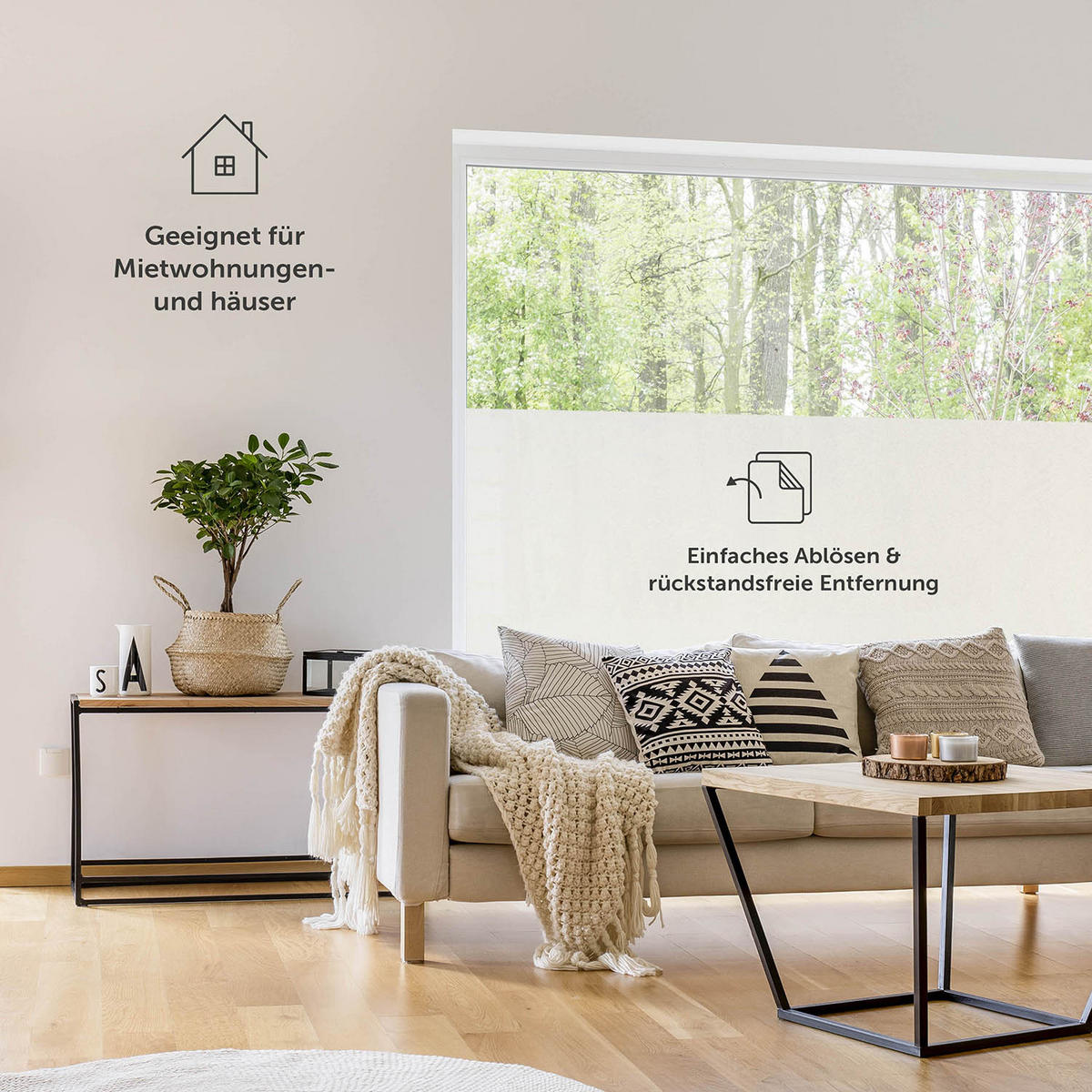 SICHTSCHUTZFOLIE 60/200 cm blickdicht & statisch haftend + UV-Schutz - Weiß - selbstklebend Fenster - Weiß, Kunststoff (60/200cm) - Blumtal