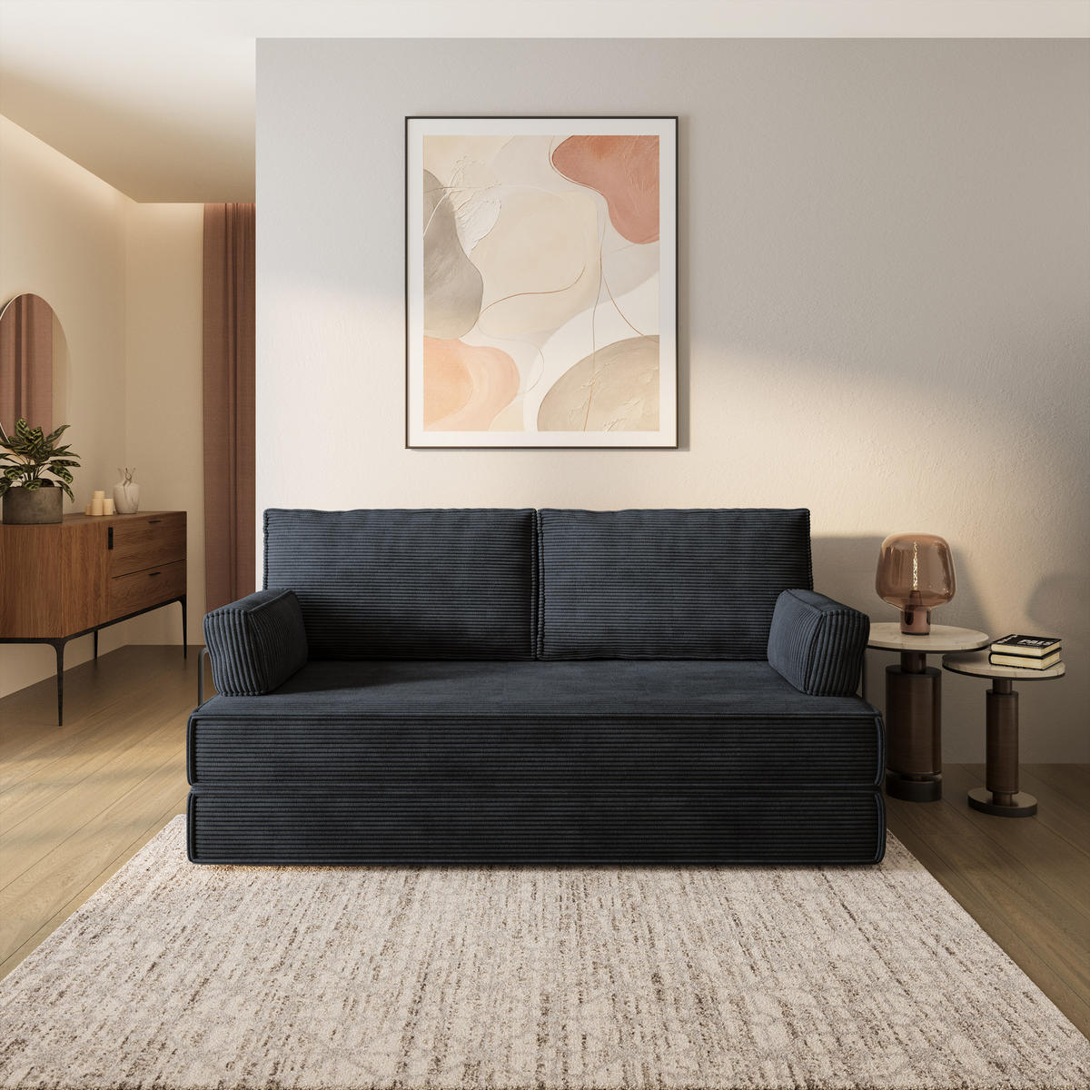BETTSOFA SILAR aus Schaumstoff Cordstoff Schwarz Schlaffunktion - Schwarz, Textil (170/86/80cm) - MASSENO