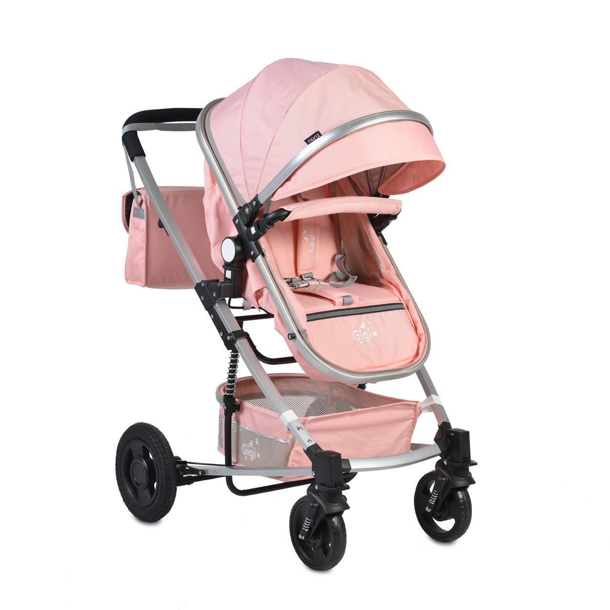 KINDERWAGEN Gigi rosa Sportsitz Wickeltasche Getränkehalter - Rosa, Metall (94/63/103cm) - Moni