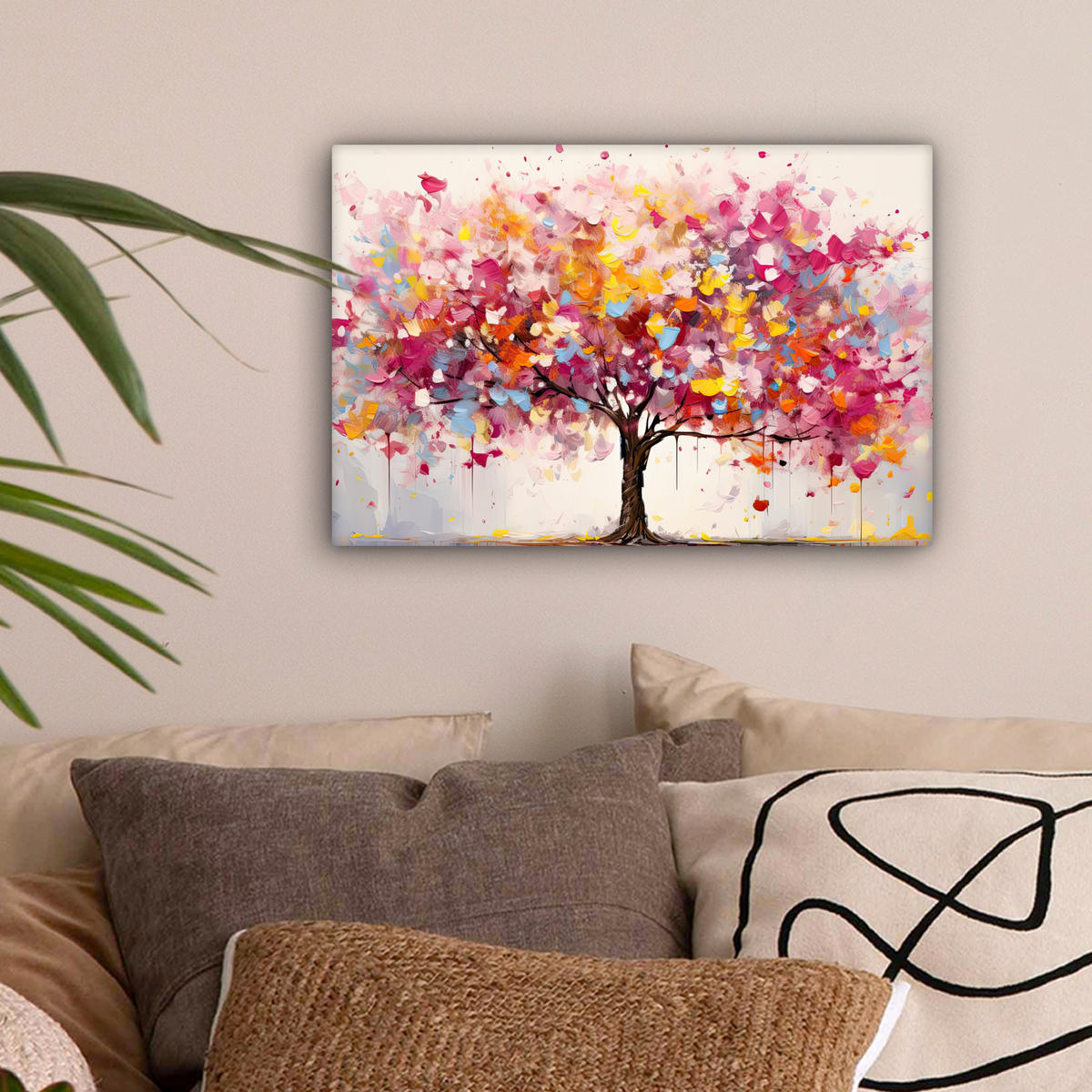 LEINWANDBILD Aquarell - Baum - Kunst - Abstrakt Deko Schlafzimmer 30x20 cm - Multicolor, Textil (30/20cm) - MuchoWow