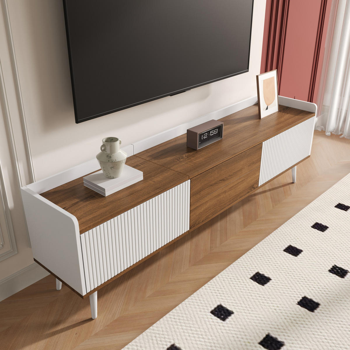 TV-SCHRANK dreitürig in Weiß und Natur 160/39/49.5 cm - Weiß, Holzwerkstoff (160/49.5/39cm) - Redom