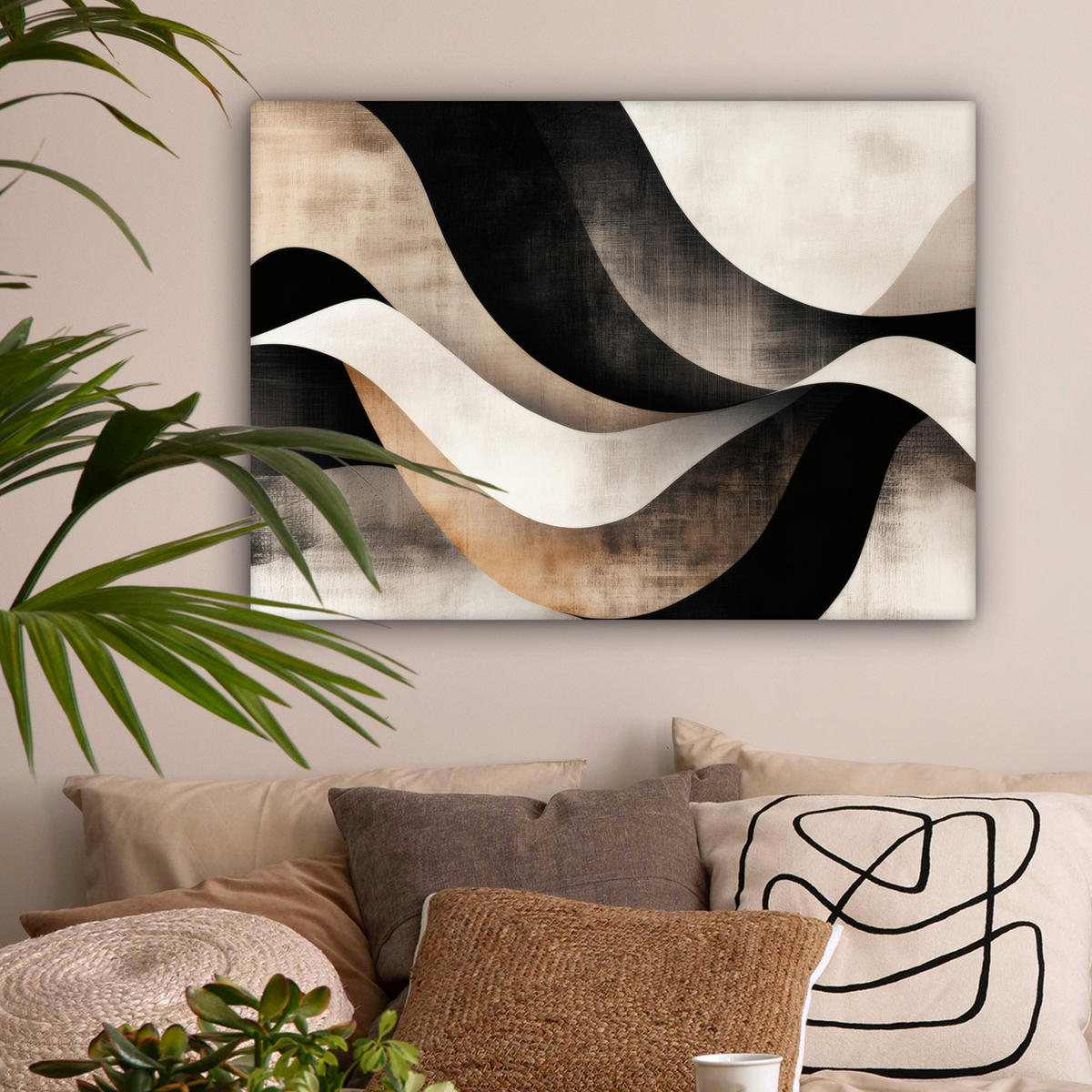 LEINWANDBILD Abstrakt - Wellen - Schwarz - Verwittert Wandbilder 80x60 cm - Trüffeleichefarben, Textil (80/60cm) - MuchoWow