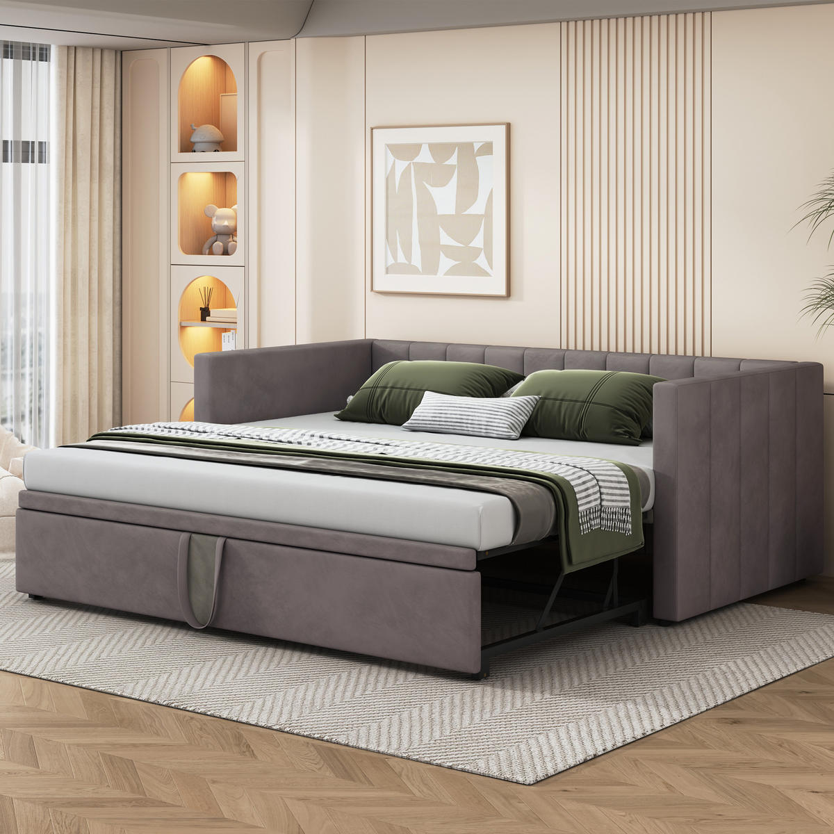 POLSTERBETT 90/180x200 cm ausziehbar grau - Grau, Textil (180/200cm) - LEBENLANG