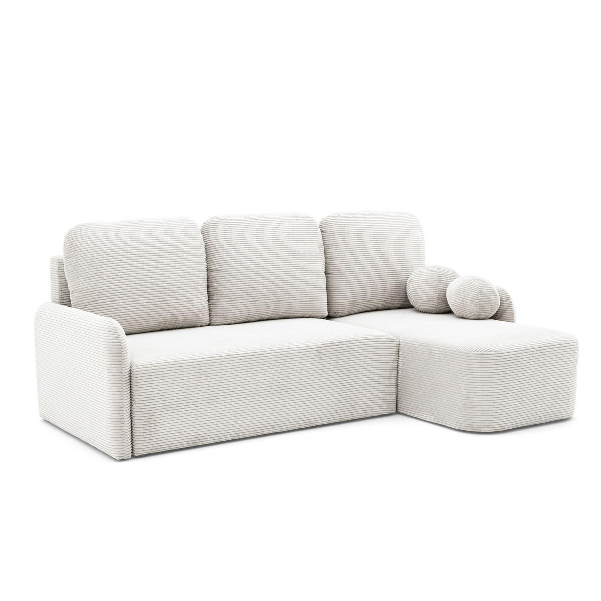 ECKSOFA CASPER L Rechts mit Schlaffunktion 132x198 Cord Creme - Creme/Schwarz, Holz/Kunststoff (145/217cm) - NACANAPA