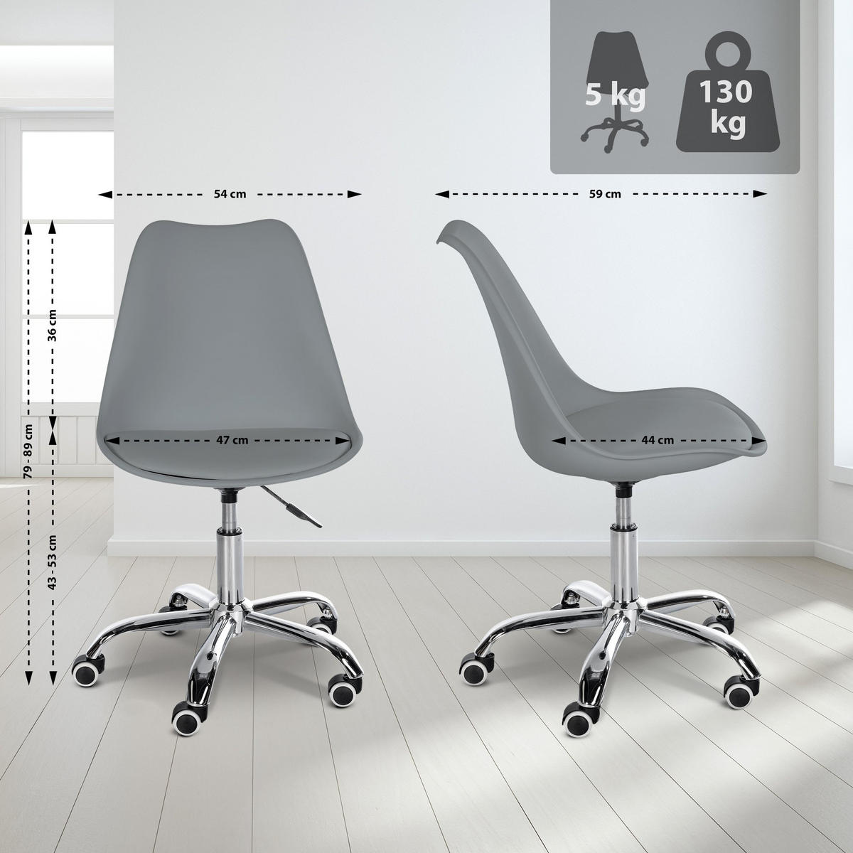 HOCKER Kunststoff grau - Chromfarben/Grau, Kunststoff/Metall (51/78/55cm) - CLP