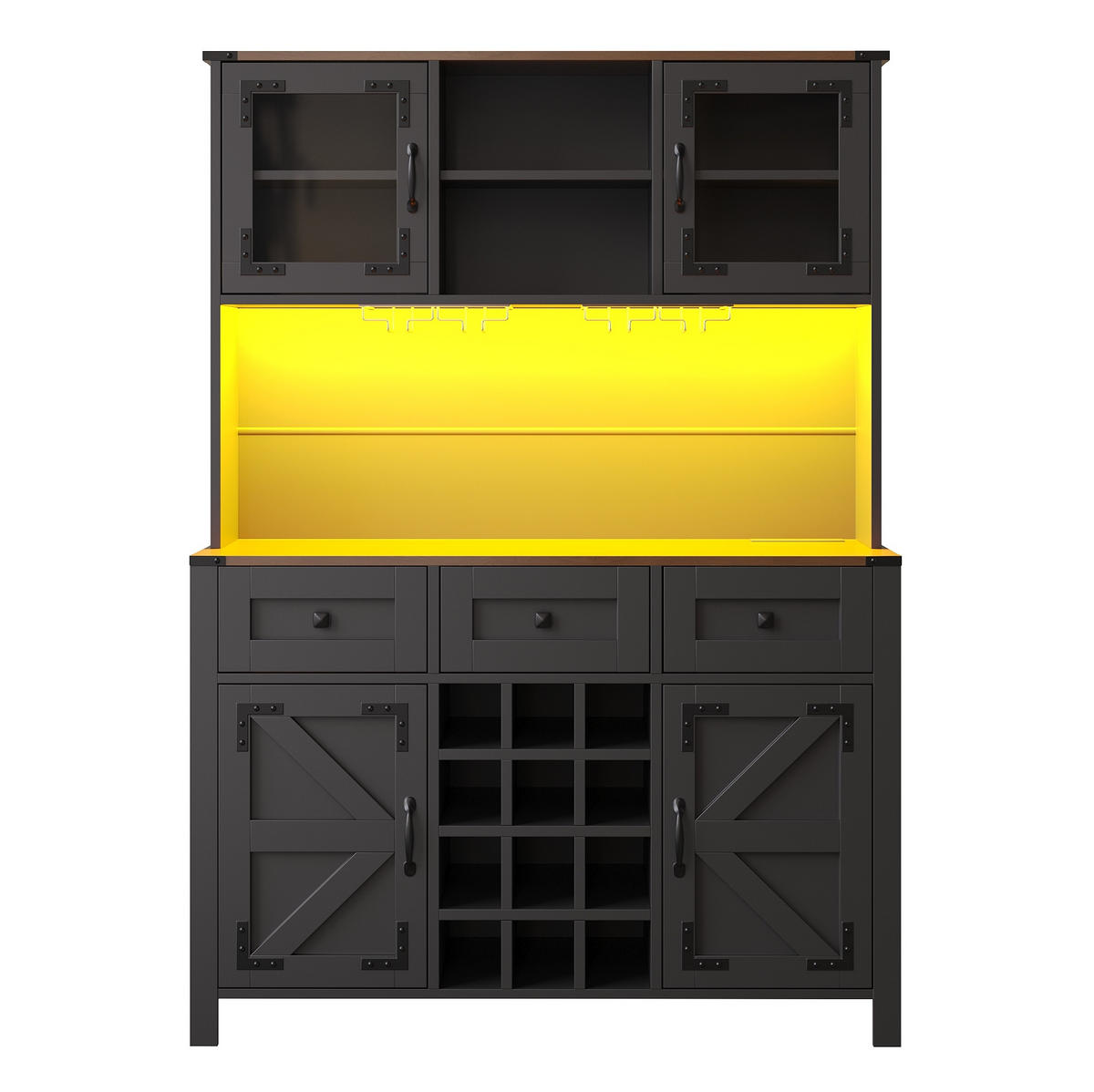 BUFFET 120/40/170 cm in Schwarz mit LED-Beleuchtung und Steckdosenleiste - Schwarz, Holzwerkstoff (120/170/40cm) - Flora Grace