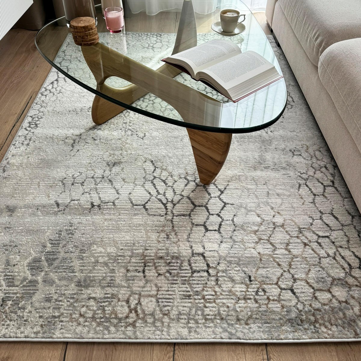 KOBEREC béžový krémový abstraktný - 160 x 220 cm - piesková/krémová, textil (160/220cm) - Mazovia