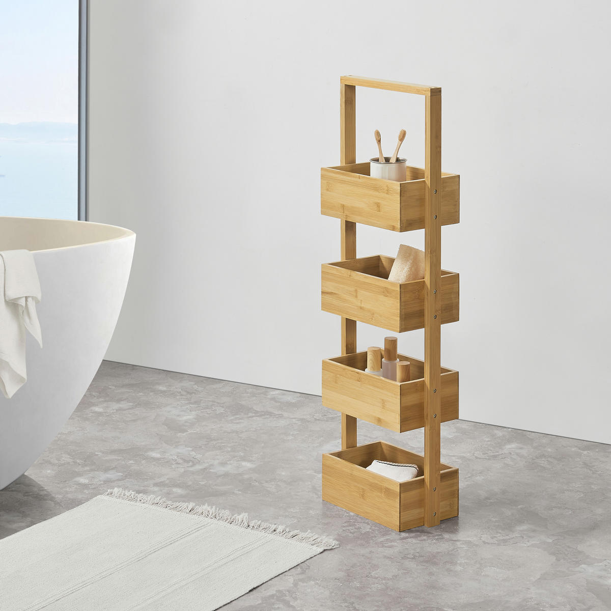 BADEZIMMERREGAL Bardu - Naturfarben, Holz (28/88/16cm) - [en.casa]