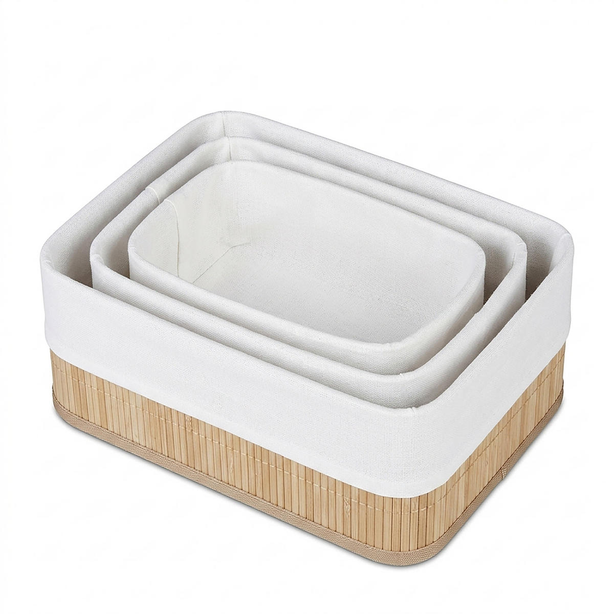 KOŠARA Naravna 3-delni-Set bambus - svetlo rjava, leseni material/tekstil (30/12.5/20cm) - Relaxdays