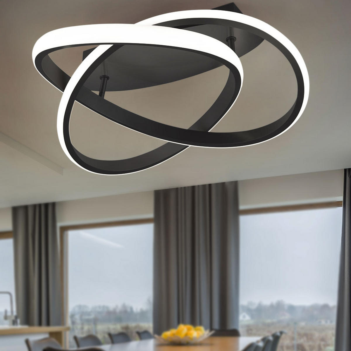 LED DECKENLEUCHTE Metall Schwarz Ring Design - Schwarz, Metall (45/45/18cm) - Trio Leuchten