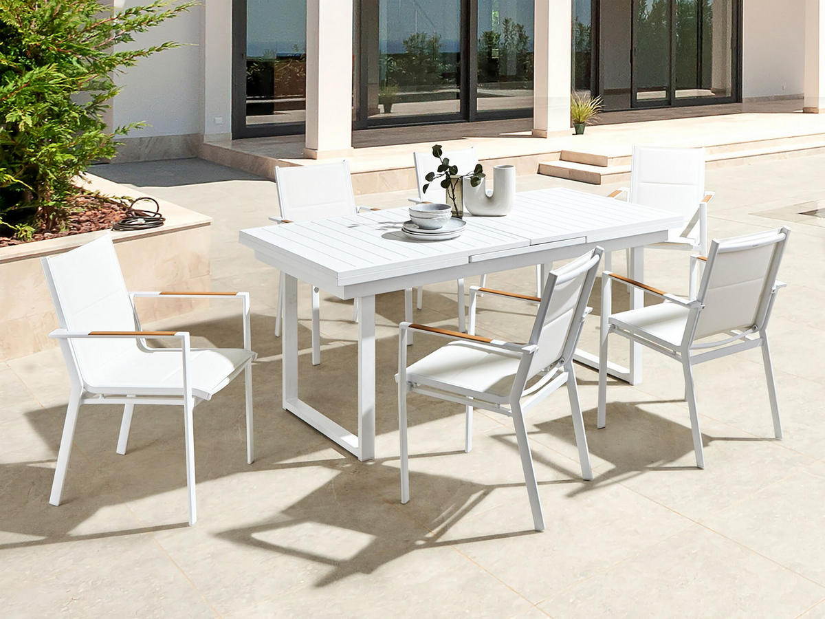 GARTENTISCH Weiß Valcanetto - Weiß, Metall (180/90/84cm) - Beliani