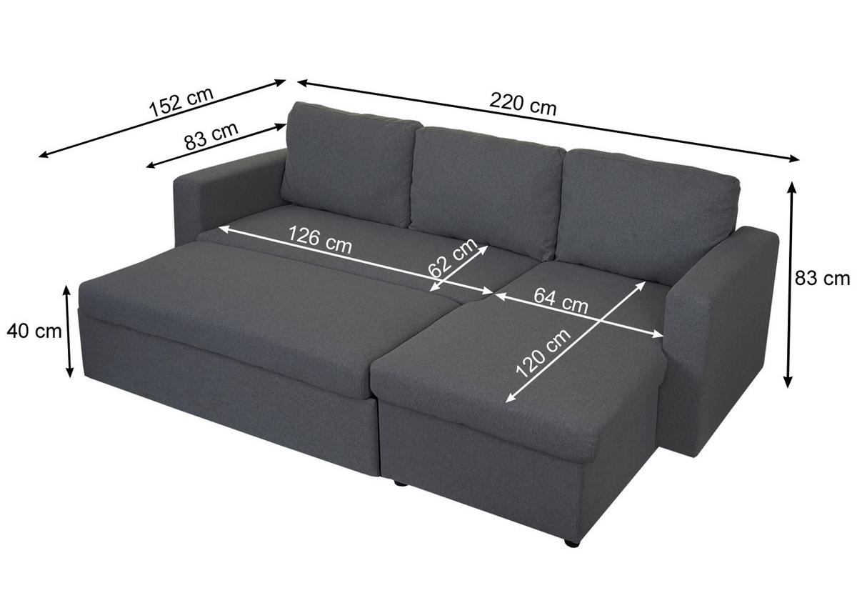 SCHLAFSOFA Anthrazit - Anthrazit, Textil (220/152cm) - MCW
