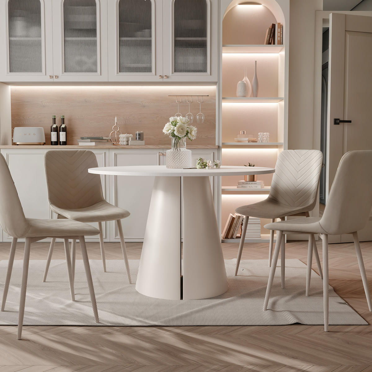 AUSZIEHTISCH BASE 120-196/76 cm, Kaschmir / Arktisweiß - Kaschmir/Weiß, Holzwerkstoff/Metall (120/120/76cm) - Idohome