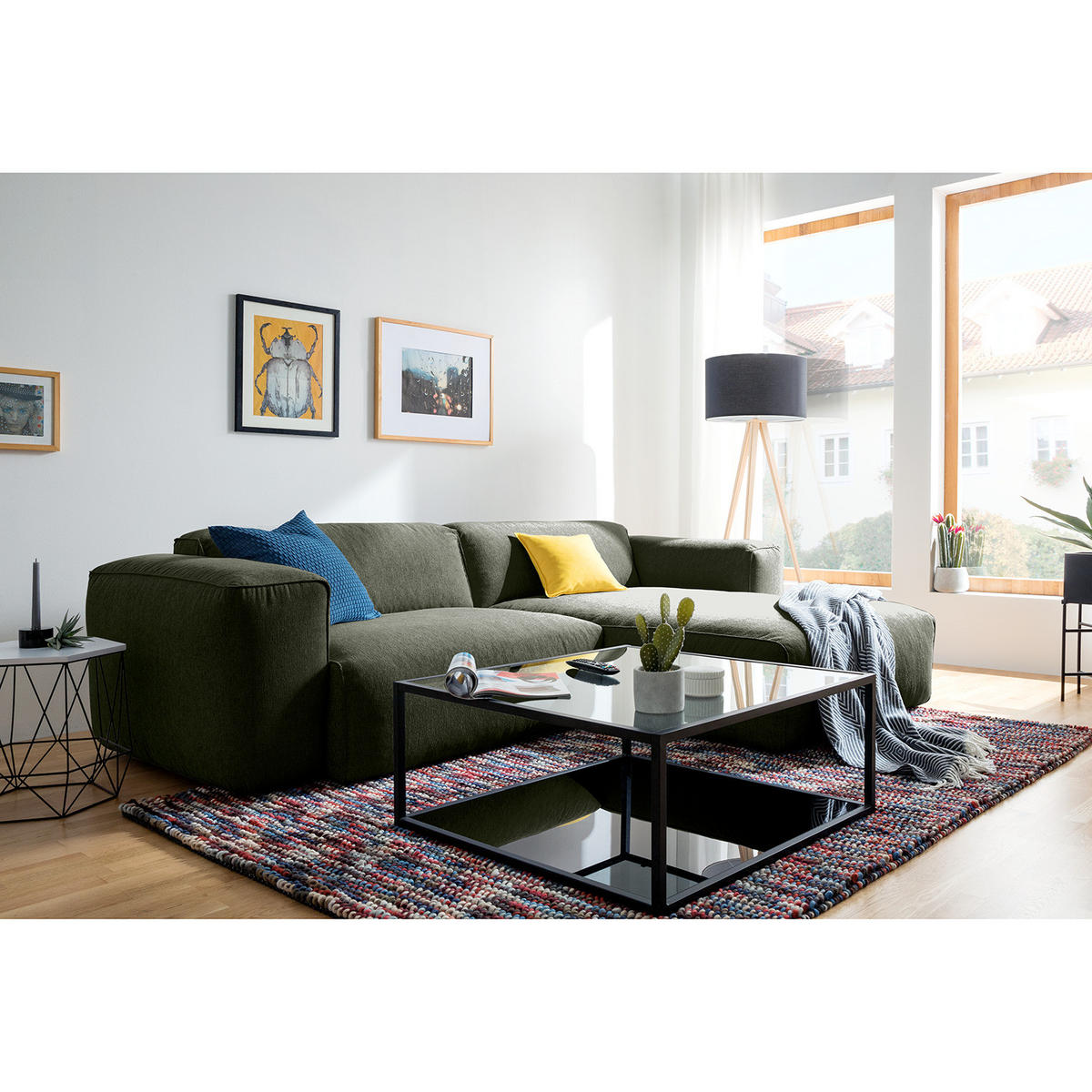 1,5-SITZER ECKSOFA mit Longchair - Schwarz/Grau, Kunststoff/Textil (260/173cm) - home24