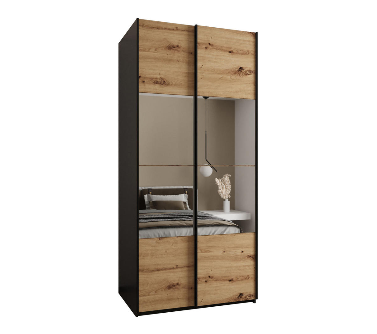 SCHWEBETÜRENSCHRANK 245,5/120/64 2-türig - Schwarz/Eiche Artisan, Holz/Metall (120/245/64cm) - Abiks Möbel