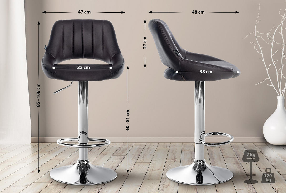 BARHOCKER Milos Kunstleder chrom braun - Chromfarben/Braun, Kunststoff/Metall (47/106/48cm) - TPFLiving