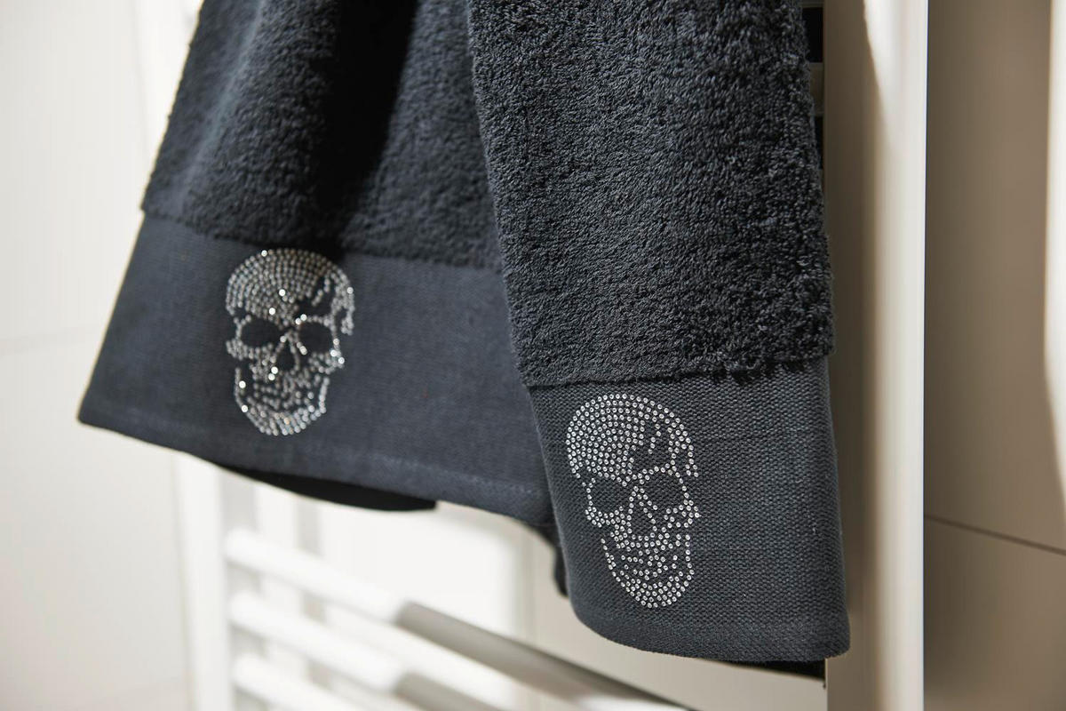 GÄSTEHANDTÜCHER Black Line Stone Skull schwarz 2er Set - Schwarz, Textil (30/50cm) - done