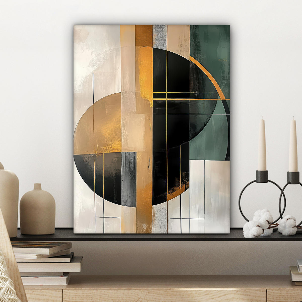 LEINWANDBILD - Abstrakt - Gold - Bronze - Grün - Formen - Modern - 30x40 - Bilder - Multicolor, Textil (30/40cm) - MuchoWow