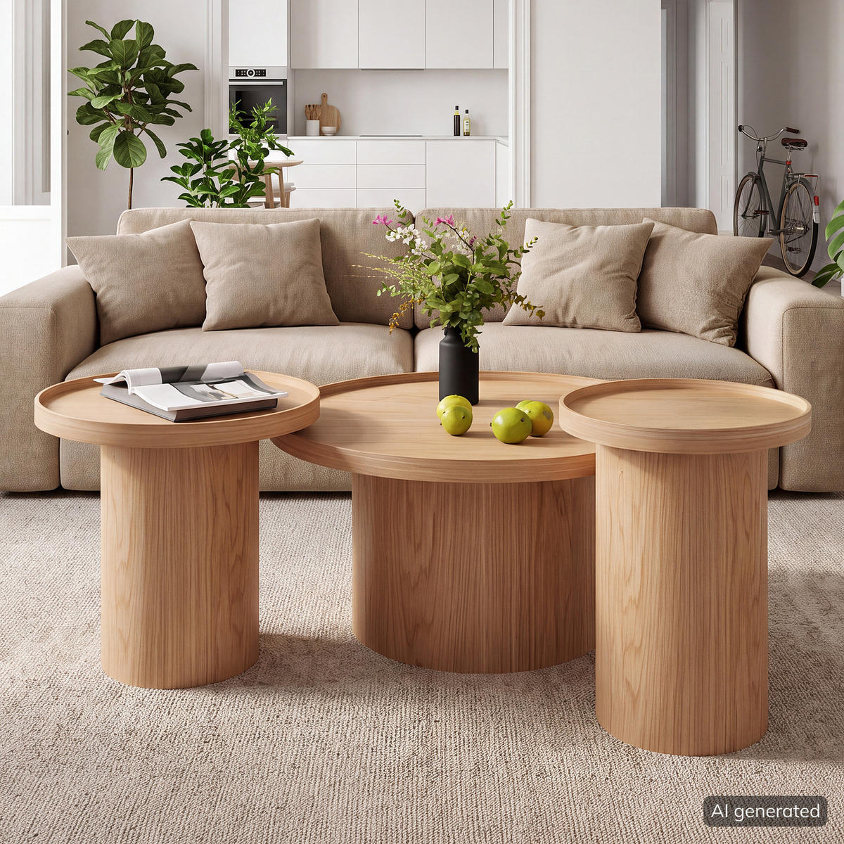 COUCHTISCH-SET 3-TEILIG - MDF - Eiche - Eichefarben, Holzwerkstoff (80/80/35cm) - home24