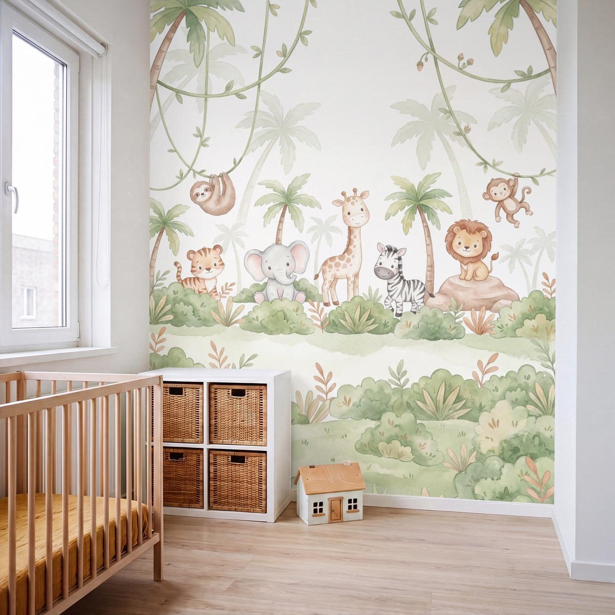 KINDERTAPETE - Tiere - Dschungel - Pastell - 220x280 cm - Weiß, Papier (220/280cm) - OnlyWow