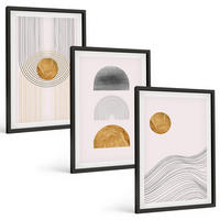 BILDER SET 3er Set - 40x60 cm Schwarzer Rahmen - Abstrakte Formen in Beige und Grau - Schwarz, Kunststoff (40/60cm) - TULUP