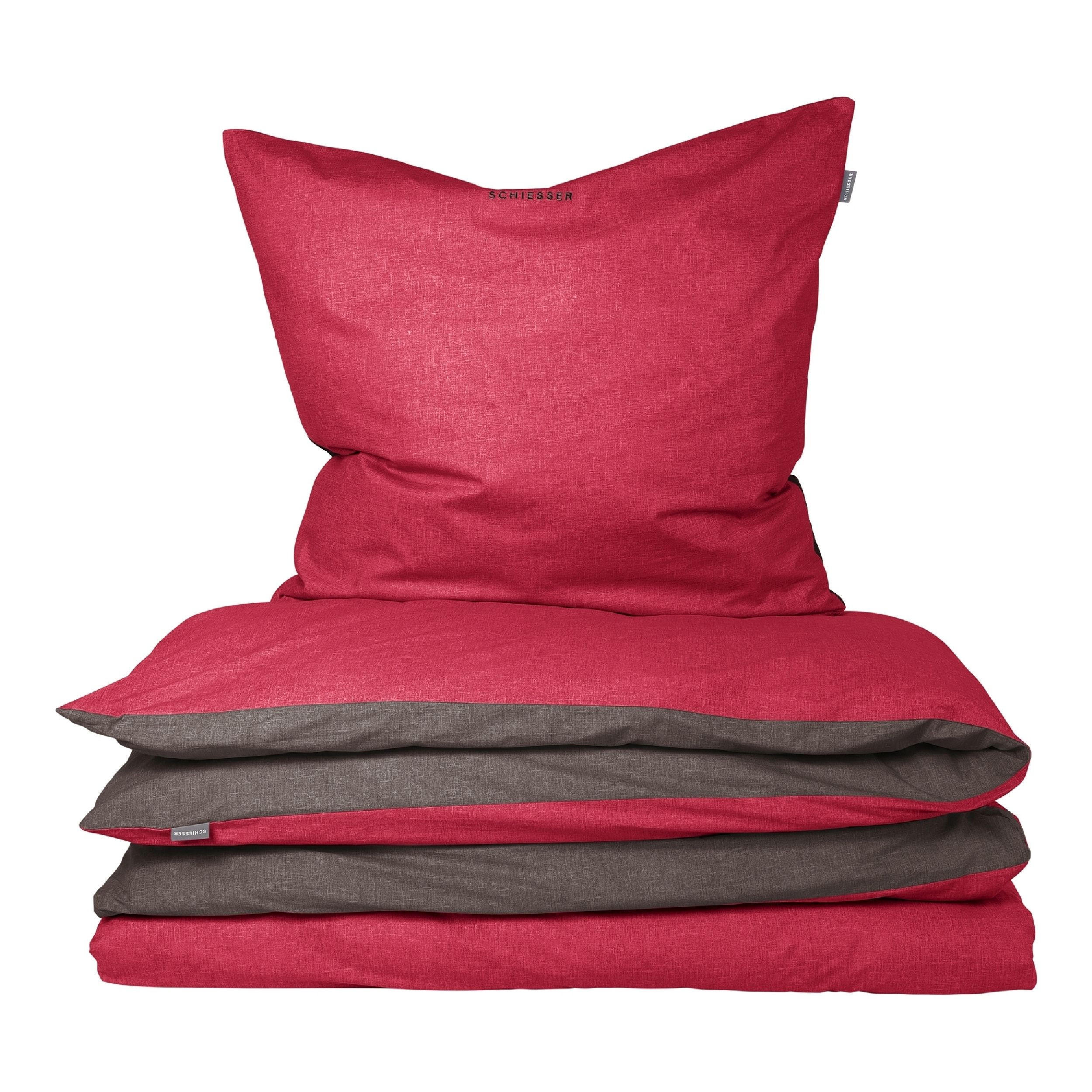 BETTWÄSCHESET Doubleface Renforcé 2-teilig 135x200 cm Rot-Dunkelgrau - Dunkelgrau/Rot, Textil (135/200cm) - SCHIESSER