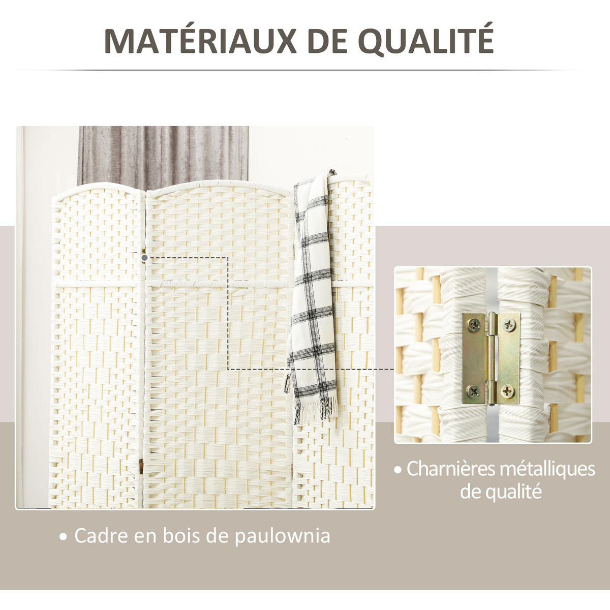 PARAVENT DE-14302 3-teilig, klappbar 135x180 cm Weiß - Weiß, Kunststoff (135/180/1.7cm) - ComfortXL
