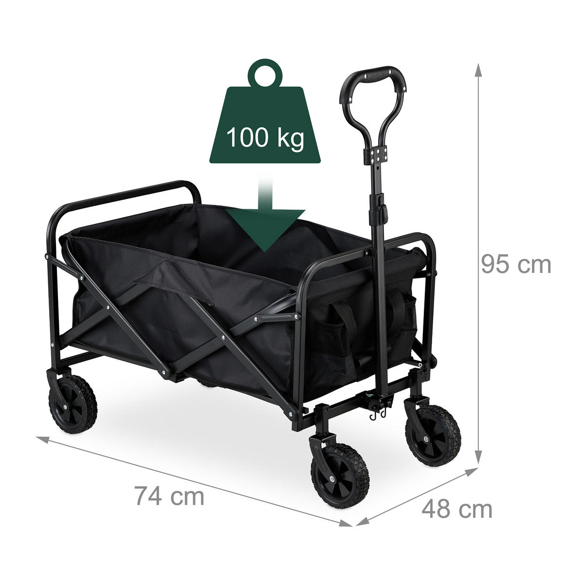 BOLLERWAGEN - Schwarz, Kunststoff/Textil (74/95/48cm) - Relaxdays