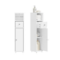 BADEZIMMERSCHRANK mit Toilettenpapierhalter schmal 20cm Weiß BZR219-W - Weiß, Holzwerkstoff (20/85/20cm) - SoBuy