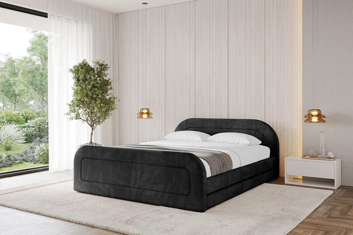 POLSTERBETT mit Bettkasten, Fußteil und Lattenrost, Boxbett mit Matratze H3/H4 - LERIS-v1-Z 120x200 Schwarz - Schwarz, Holzwerkstoff/Textil (120/200cm) - ALTDECOR