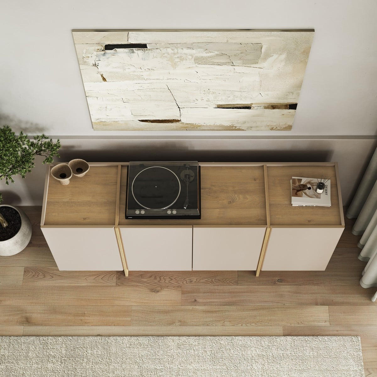 SIDEBOARD mit 4 Türen, Dekor in Kaschmir und Eiche-dekor 180/45/80 cm - Beige, Holzwerkstoff (45/80/180cm) - Calicosy