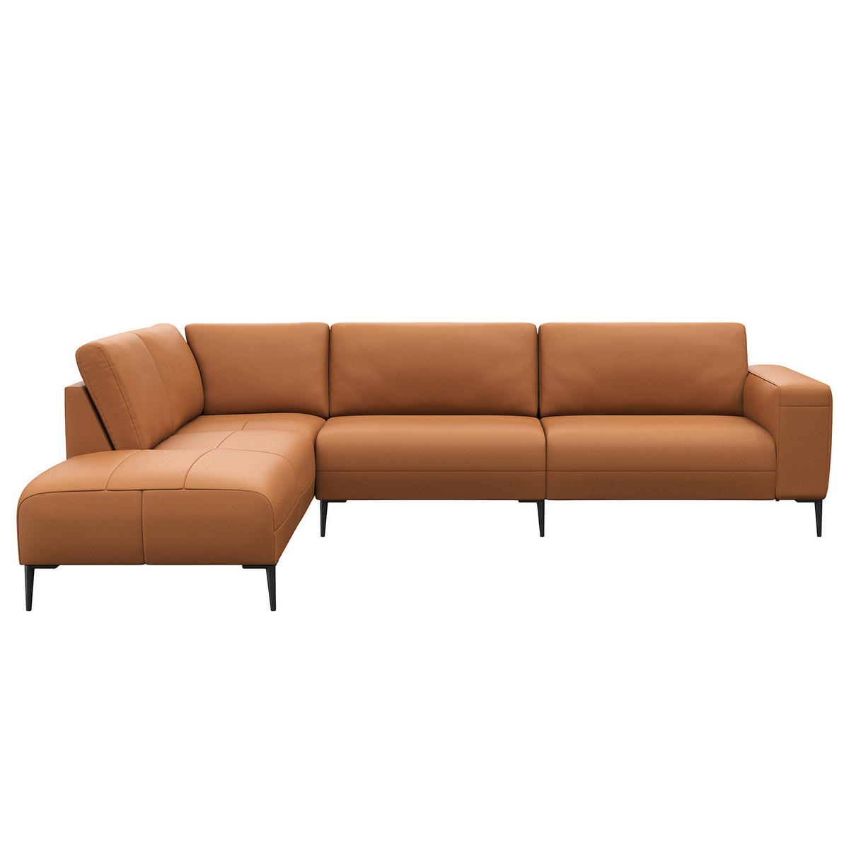 ECKSOFA mit Ottomane - Cognac/Schwarz, Leder/Metall (290/203cm) - home24