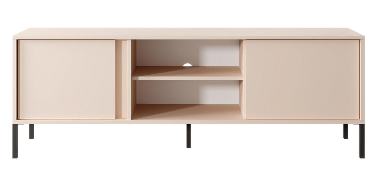 LOWBOARD Piemontesia 2T Beige 153,1/53,4/39,5 cm – mit Push-to-Open-Funktion - Beige/Schwarz, Holzwerkstoff/Metall (153.1/53.4/39.5cm) - AX Living